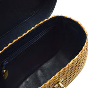 Chanel * Beige Rattan Denim Basket Chain Shoulder Bag