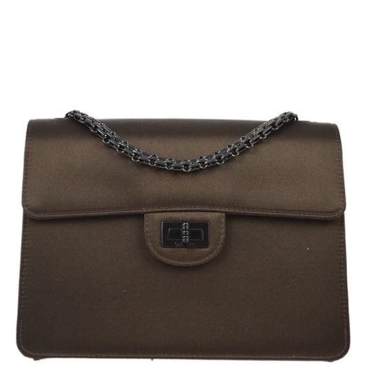 Chanel 1997-1999 Brown Satin Mademoiselle Lock Shoulder Bag
