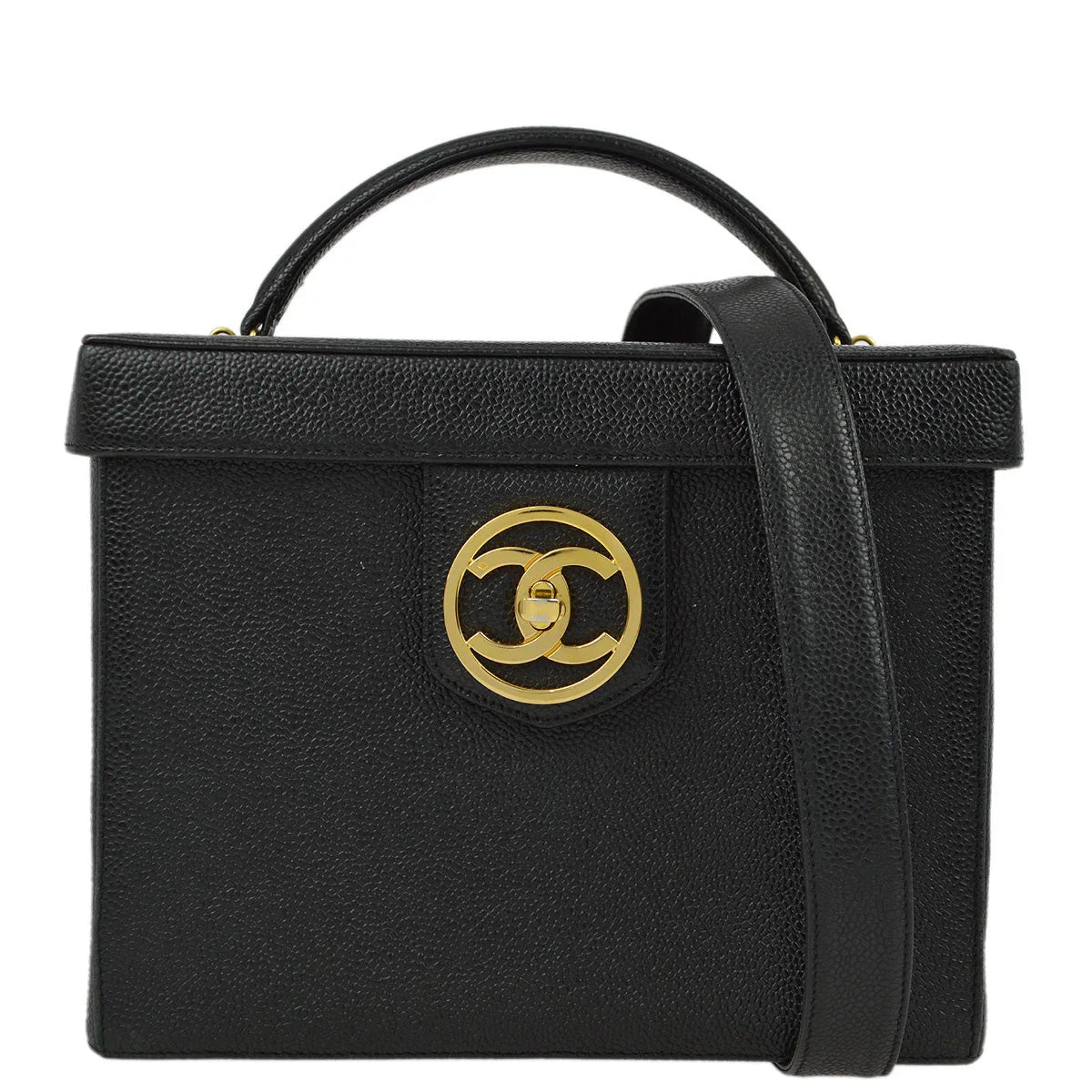 Chanel 1994-1996 Black Caviar Vanity 2way Shoulder Handbag