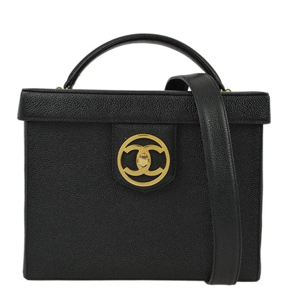 Chanel 1994-1996 Black Caviar Vanity 2way Shoulder Handbag