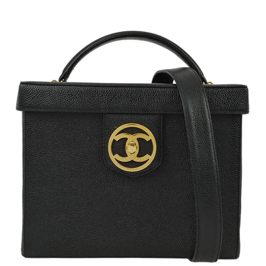 Chanel 1994-1996 Black Caviar Vanity 2way Shoulder Handbag