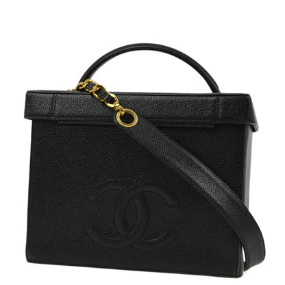 Chanel 1994-1996 Black Caviar Vanity 2way Shoulder Handbag