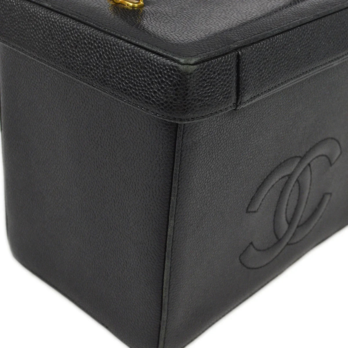 Chanel 1994-1996 Black Caviar Vanity 2way Shoulder Handbag