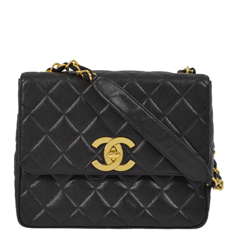Chanel Black Caviar Straight Flap Chain Shoulder Bag