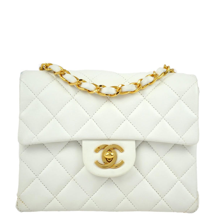 Chanel White Lambskin Mini Classic Square Flap Shoulder Bag 17
