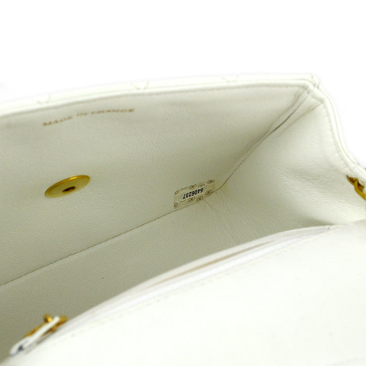 Chanel White Lambskin Mini Classic Square Flap Shoulder Bag 17