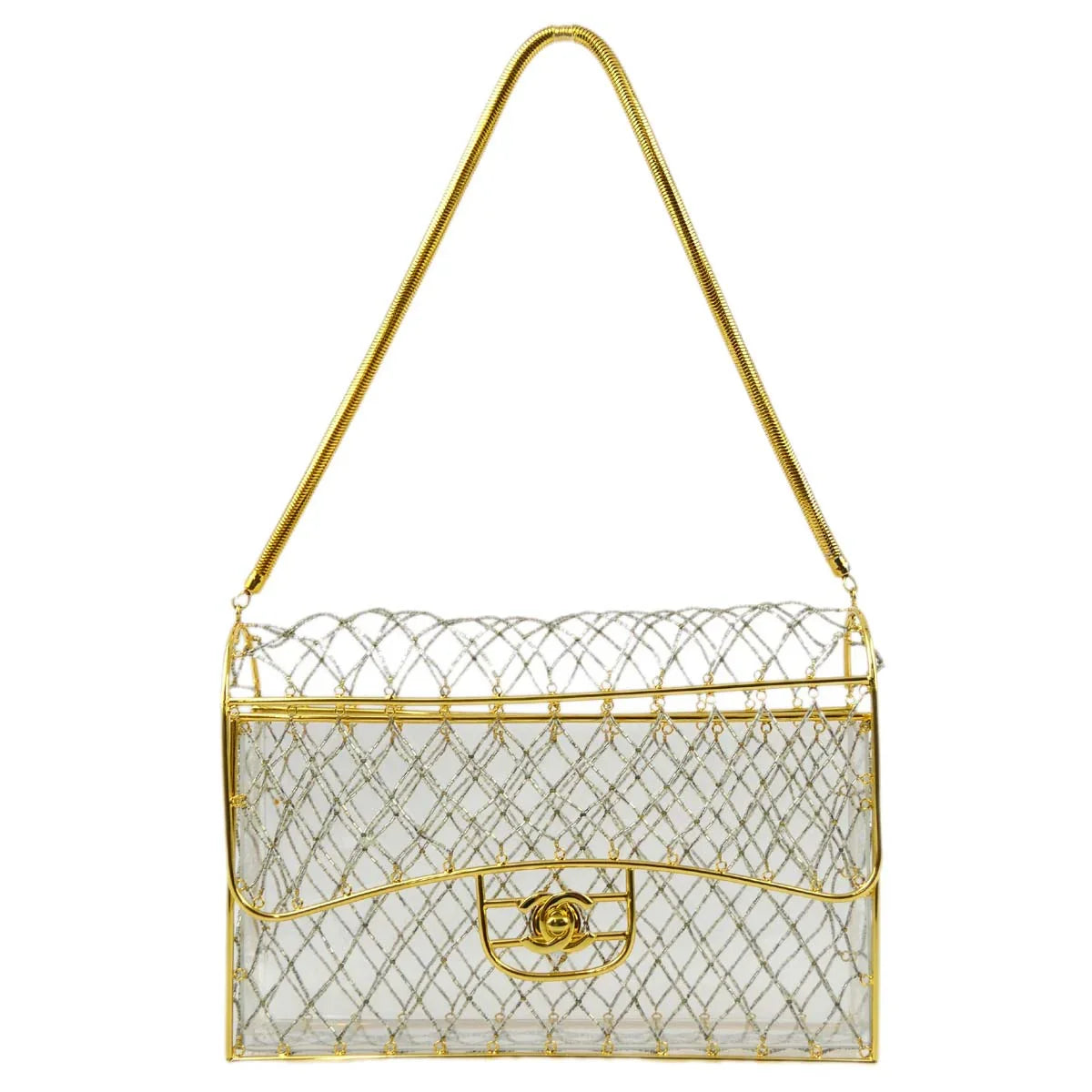 Chanel * Clear Gold Beaded Flap Shoulder Bag Medium