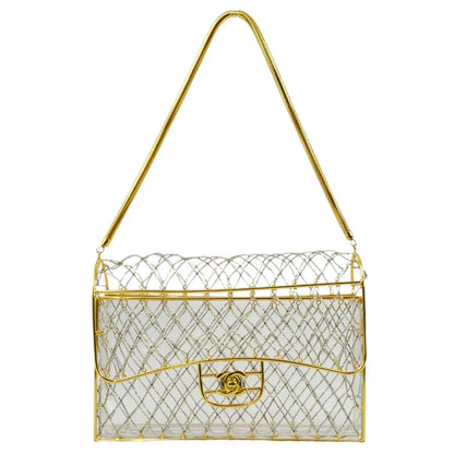 Chanel * Clear Gold Beaded Flap Shoulder Bag Medium