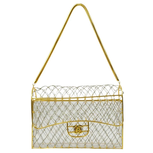 Chanel * Clear Gold Beaded Flap Shoulder Bag Medium