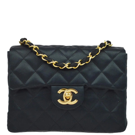 Chanel 1986-1988 Black Satin Mini Classic Square Flap Shoulder Bag 17