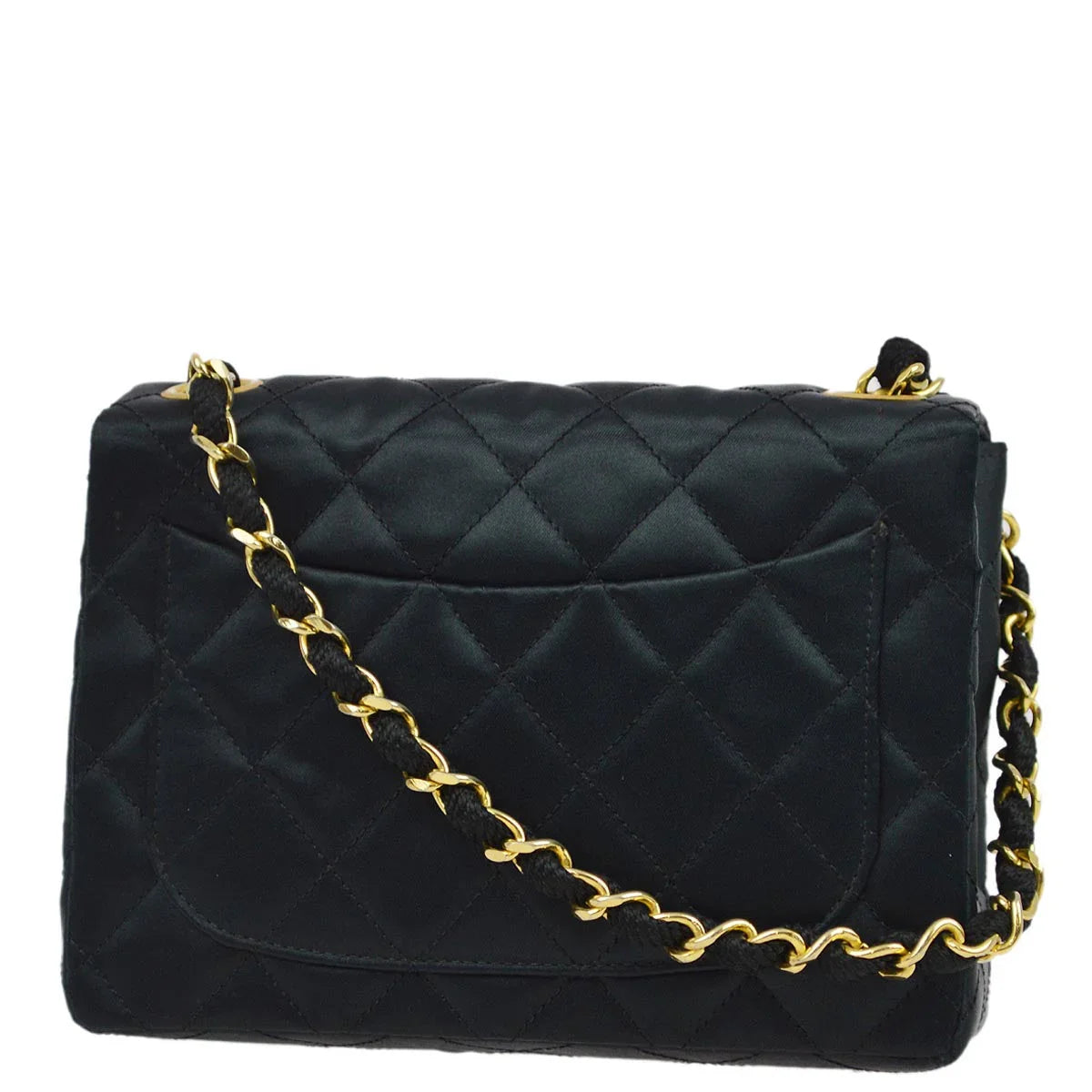 Chanel 1986-1988 Black Satin Mini Classic Square Flap Shoulder Bag 17