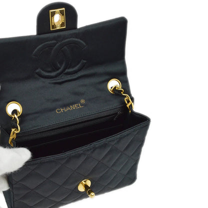 Chanel 1986-1988 Black Satin Mini Classic Square Flap Shoulder Bag 17