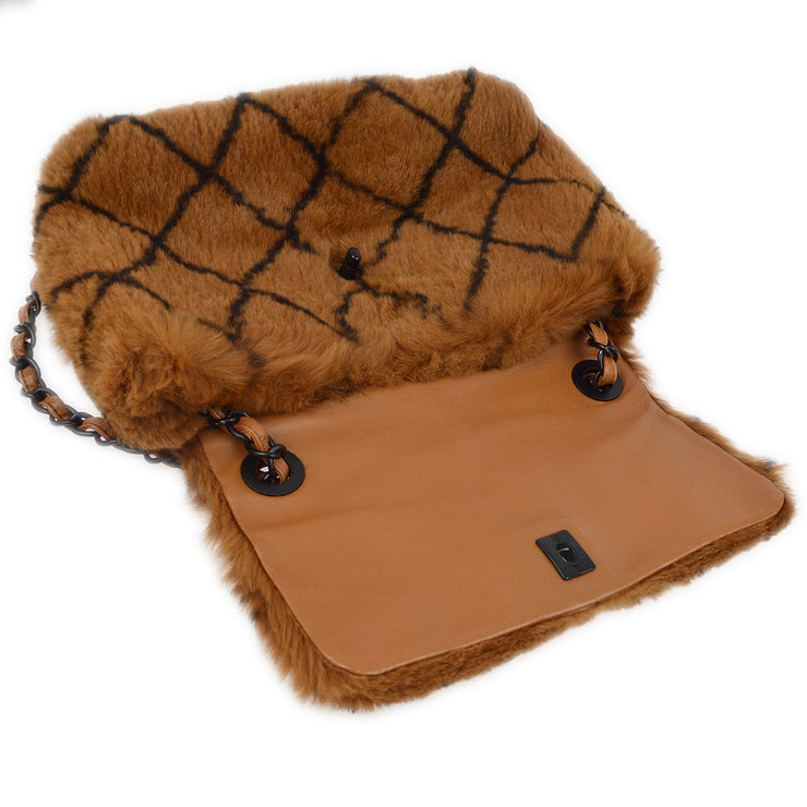 Chanel Brown Fur Straight Flap Shoulder Bag