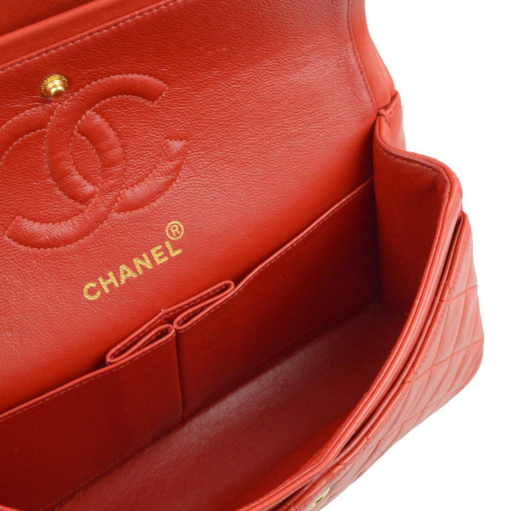 Chanel Red Lambskin Small Classic Double Flap Shoulder Bag