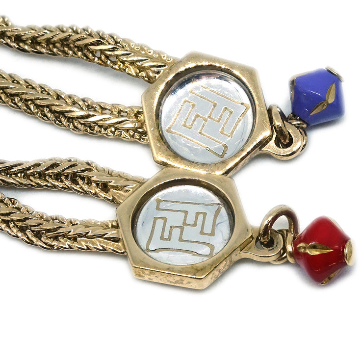 Fendi Gold Fringe Mirror Chain Pendant Necklace
