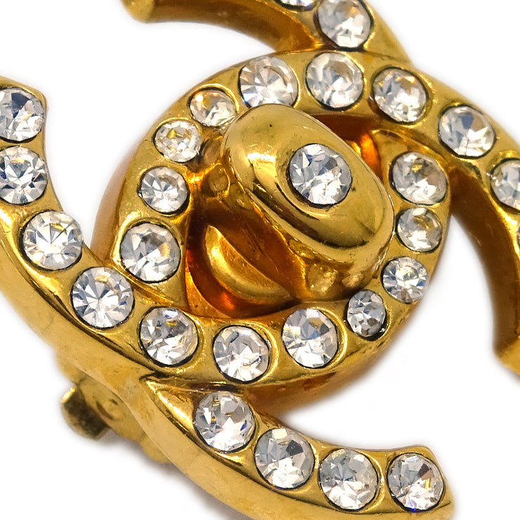 Chanel Gold CC Turnlock Earrings Rhinestone Clip-On 96A