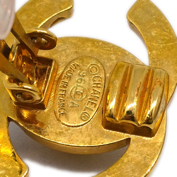 Chanel Gold CC Turnlock Earrings Rhinestone Clip-On 96A