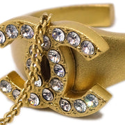 Chanel Bangle Chain Ring Rhinestone Gold #52 #12 01C