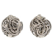 Chanel Button Earrings Clip-On Artificial Pearl Silver 97A
