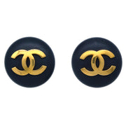 Chanel Button Earrings Clip-On Black Gold 24