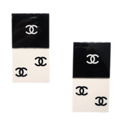 Chanel Square Earrings Clip-On Black White 25