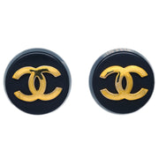 Chanel Button Earrings Clip-On Black Gold 28
