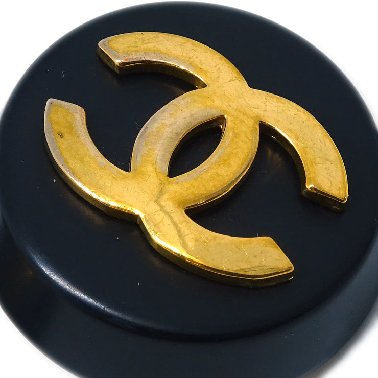 Chanel Button Earrings Clip-On Black Gold 28