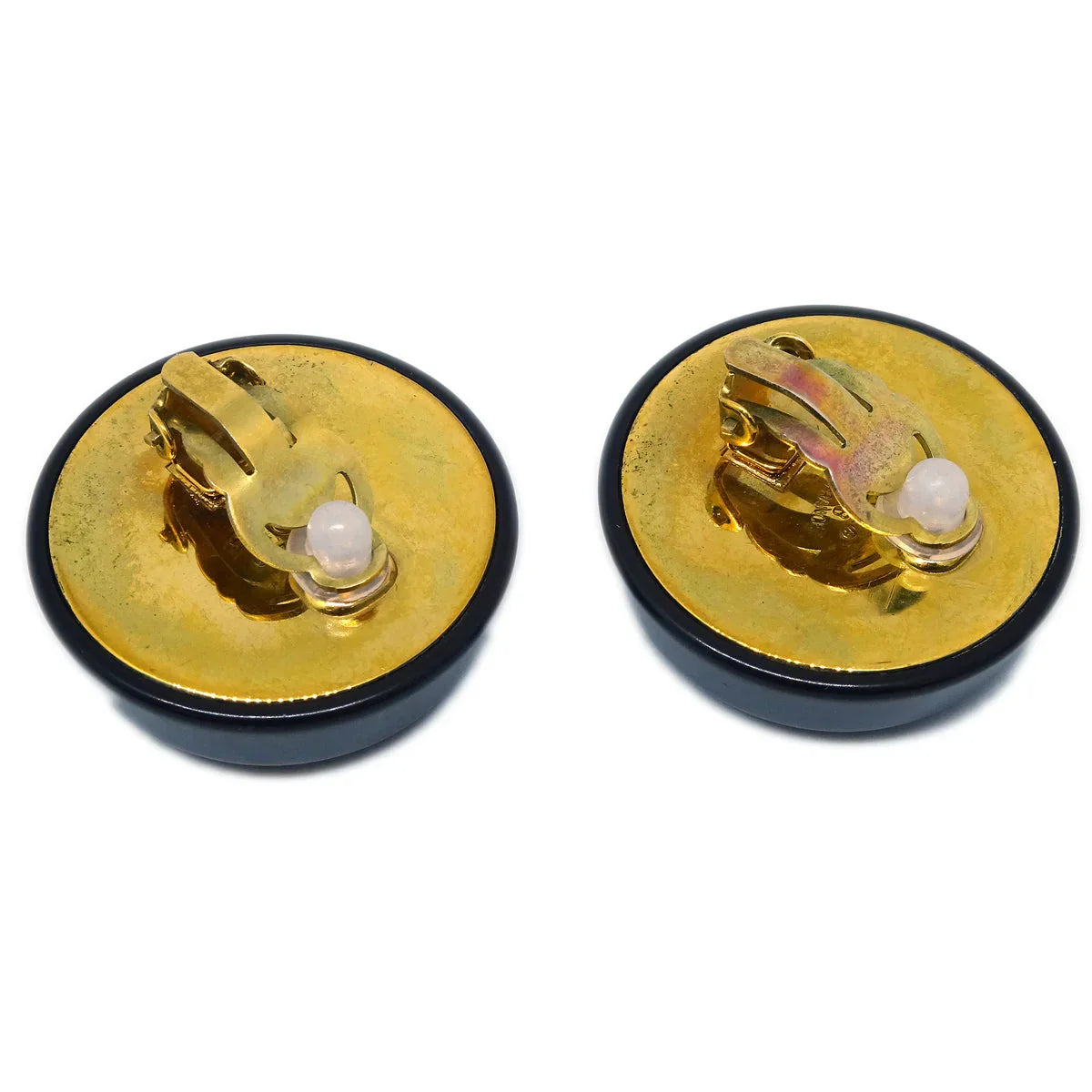 Chanel Button Earrings Clip-On Black Gold 28