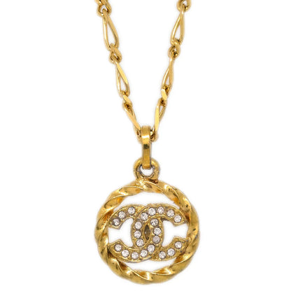 Chanel Medallion Pendant Necklace Rhinestone Gold 3438/1982