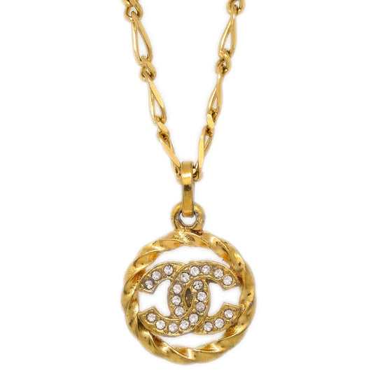 Chanel Medallion Pendant Necklace Rhinestone Gold 3438/1982