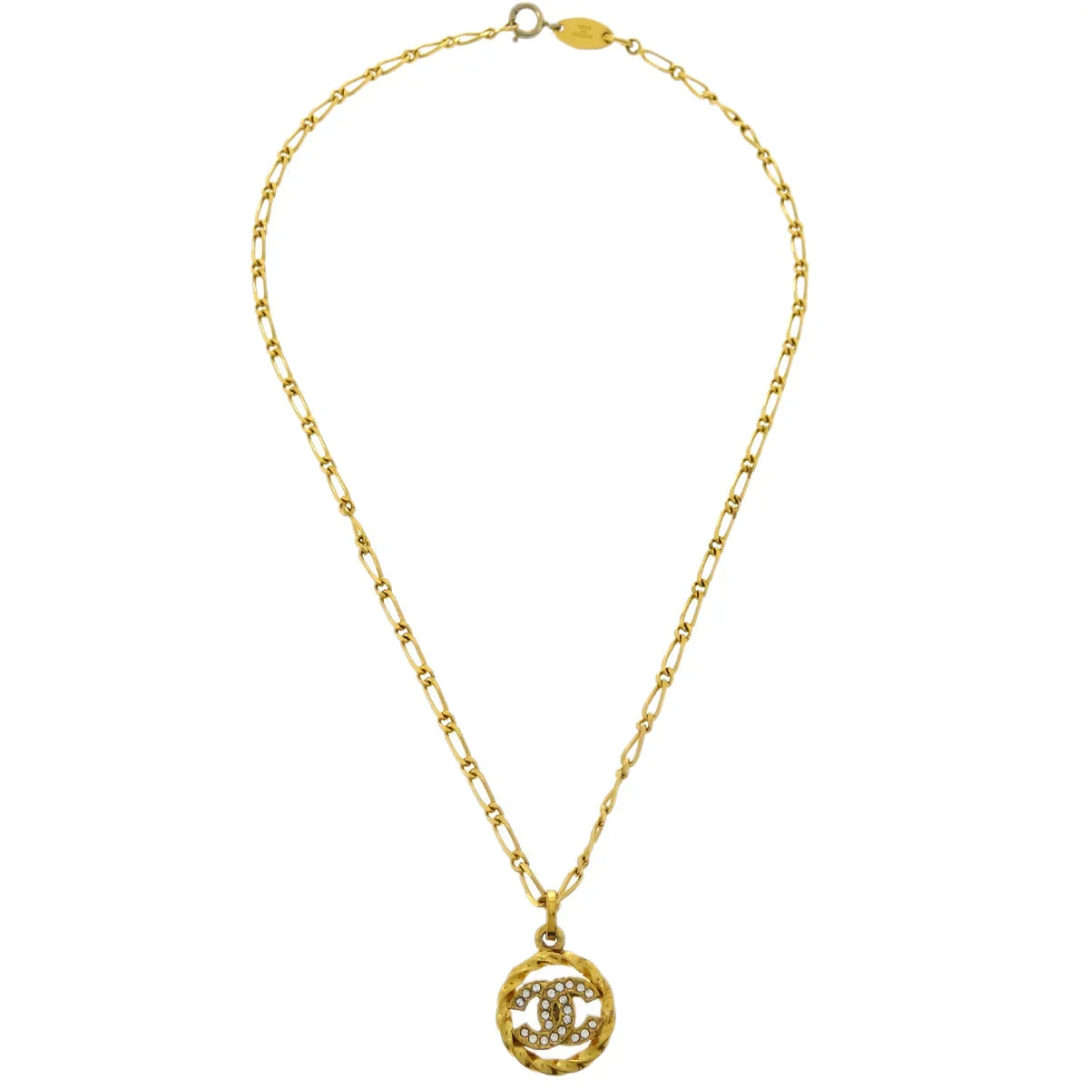 Chanel Medallion Pendant Necklace Rhinestone Gold 3438/1982