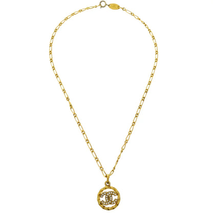 Chanel Medallion Pendant Necklace Rhinestone Gold 3438/1982