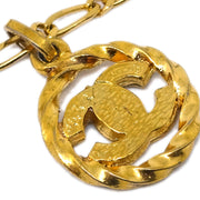 Chanel Medallion Pendant Necklace Rhinestone Gold 3438/1982