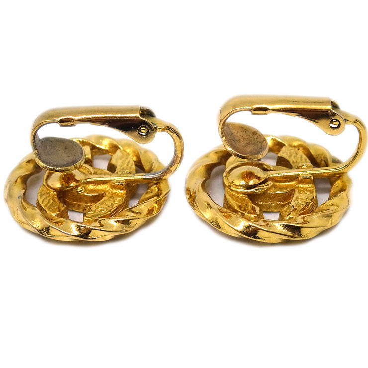 Chanel Gold Button Earrings Clip-On Rhinestone 2137