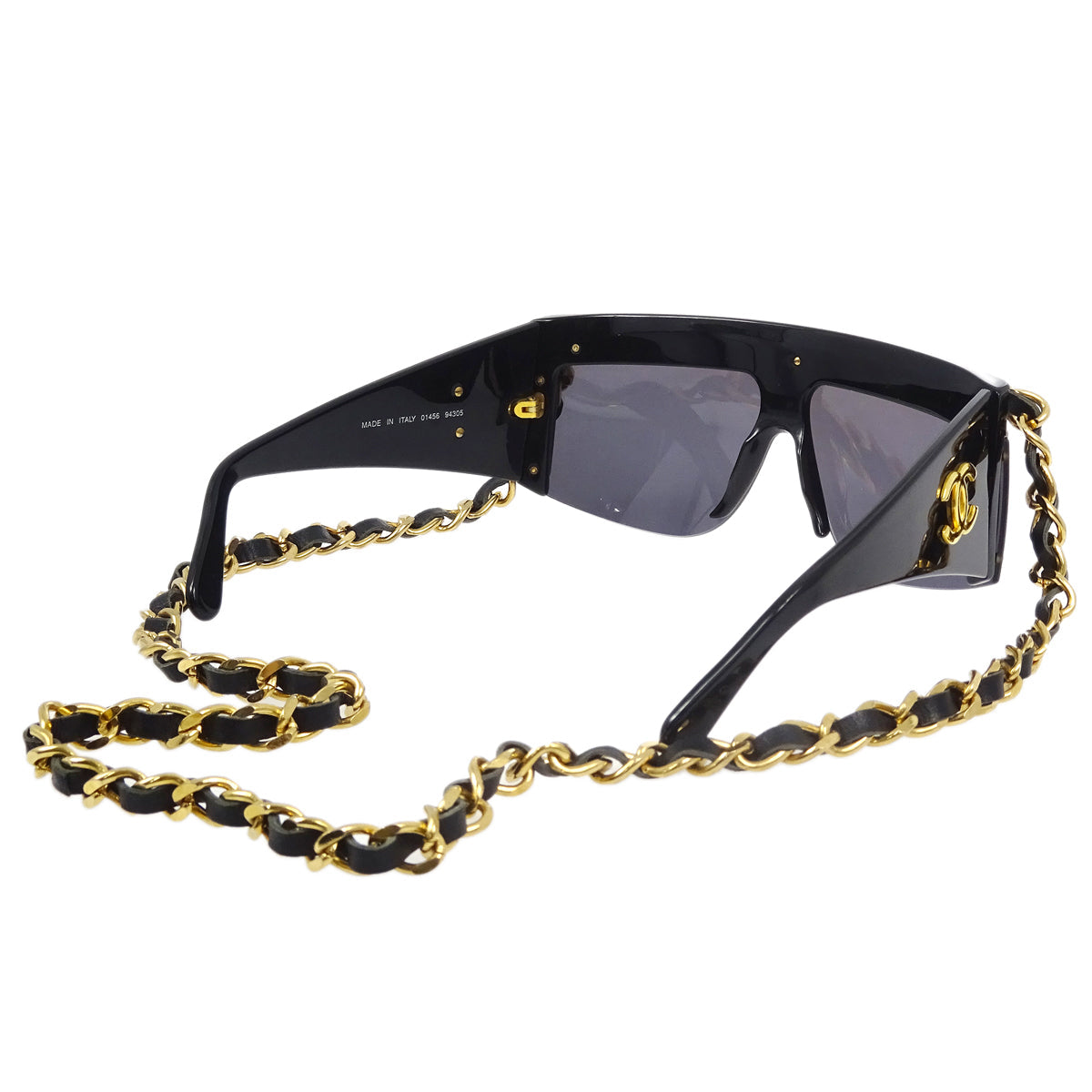 Chanel Chain Sunglasses Eyewear Black Small Good