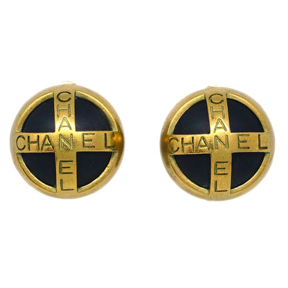 Chanel Button Earrings Clip-On Black Gold 94A