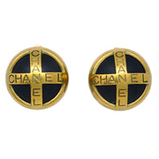 Chanel Button Earrings Clip-On Black Gold 94A