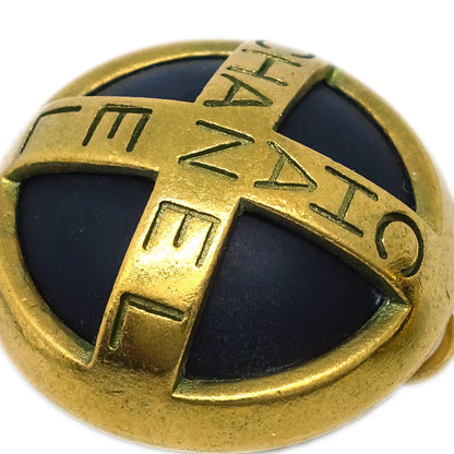 Chanel Button Earrings Clip-On Black Gold 94A