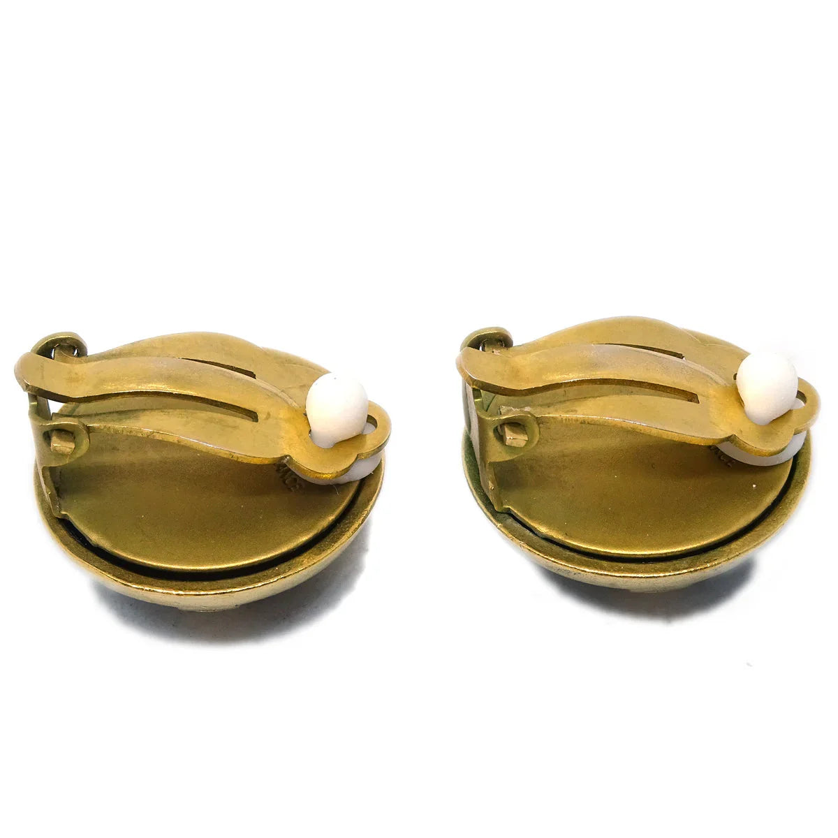 Chanel Button Earrings Clip-On Black Gold 94A