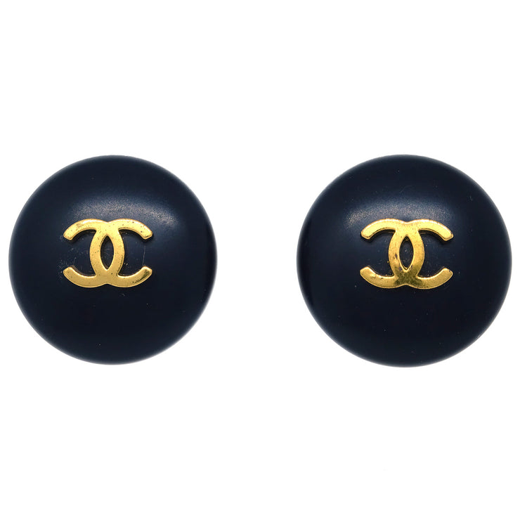 Chanel Black Button Earrings Clip-On 95P