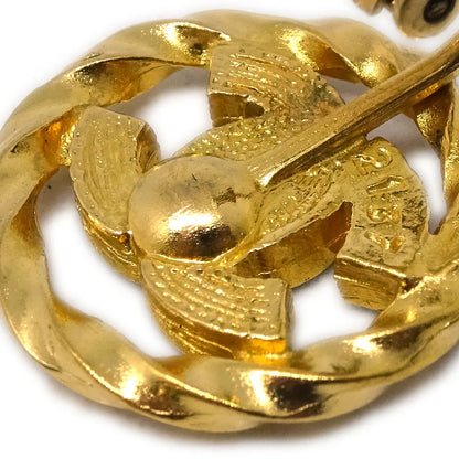 Chanel Gold Button Earrings Clip-On Rhinestone 2137