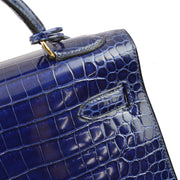 Hermes * 1993 Blue Abysse Prosus Kelly 32 Sellier 2way Shoulder Handbag