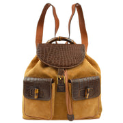 Gucci * Brown Suede Bamboo Backpack