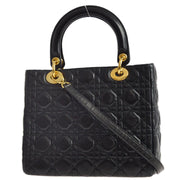 Christian Dior 2001 Black Lambskin Lady Dior Cannage 2way Shoulder Handbag