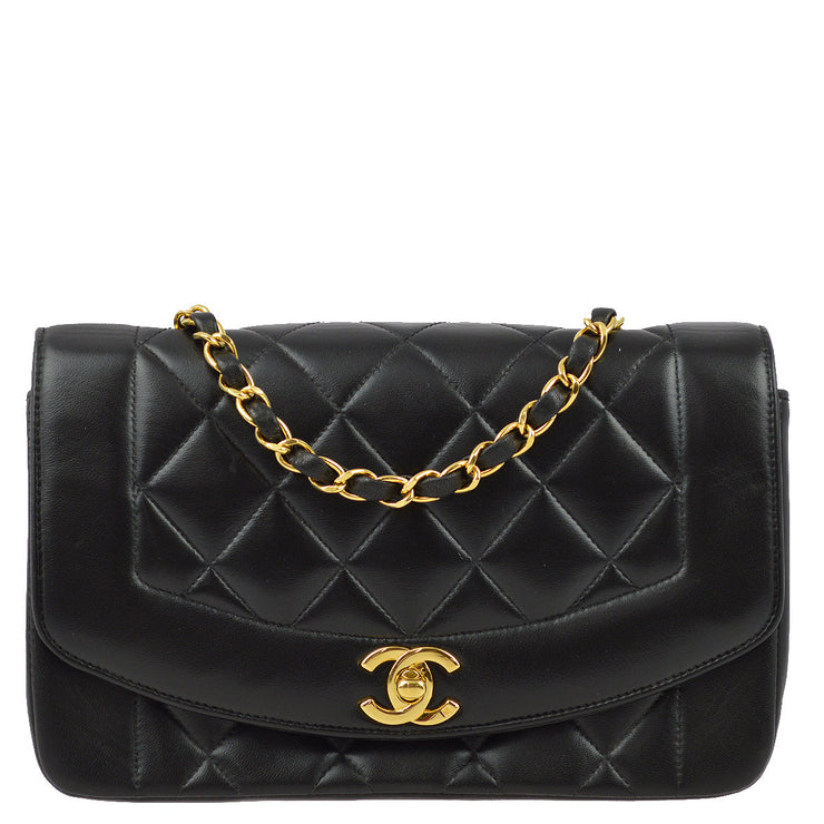 Chanel 1991-1994 Black Lambskin Small Diana Shoulder Bag