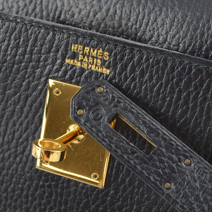 Hermes 1991 Black Ardennes Kelly 32 Sellier 2way Shoulder Handbag
