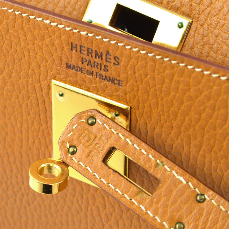 Hermes 1999 Gold Ardennes Kelly 35 Sellier 2way Shoulder Handbag