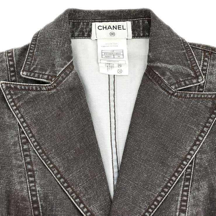 Chanel Single Breasted Denim Jacket Brown 02P #38
