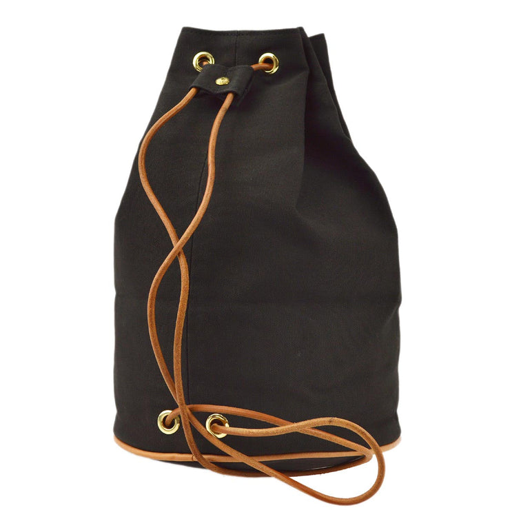 Hermes Dark Brown Canvas Polochon Mimile PM Drawstring Bucket Bag