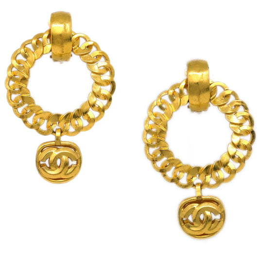 Chanel Hoop Dangle Earrings Clip-On Gold 96P